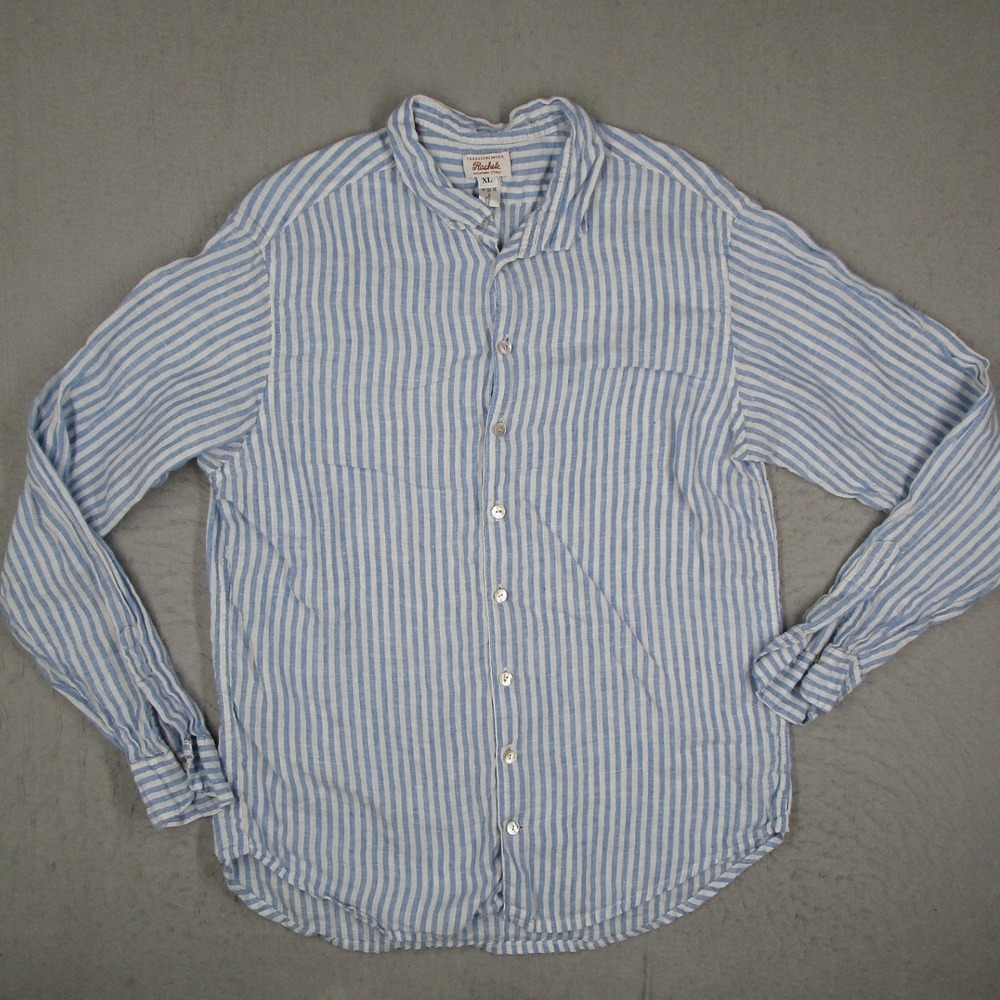 Rachele Positano Italy Mens XL Linen Striped Long Sleeve Button Down Shirt Blue
